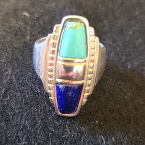 Vintage Sterling Silver, Lapis & Turquoise  Ring